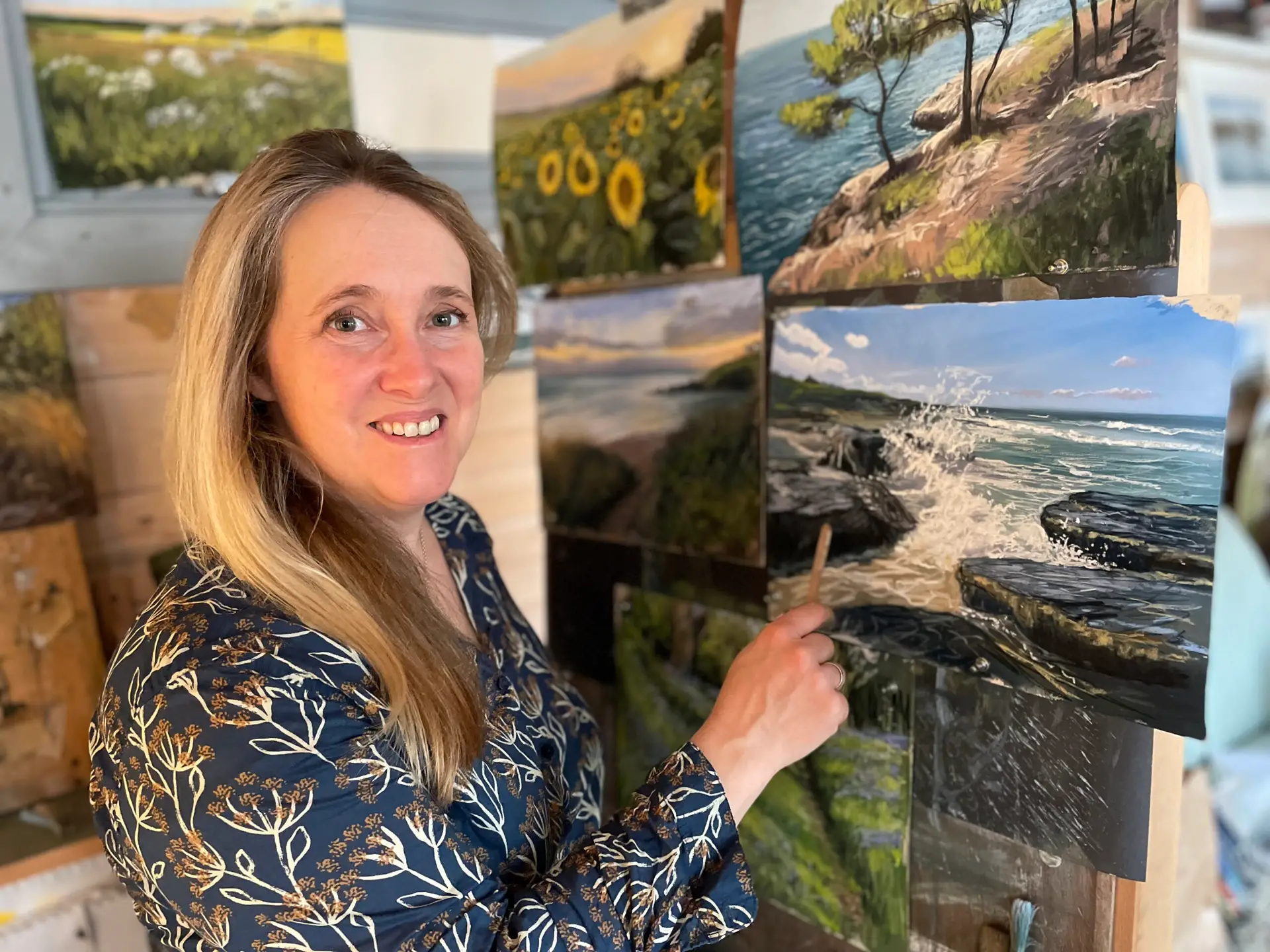 Artist painting with pastels